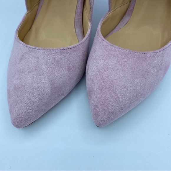 FSJ Women pink suede pointed toe ankle strap pumps - Picture 10 of 12